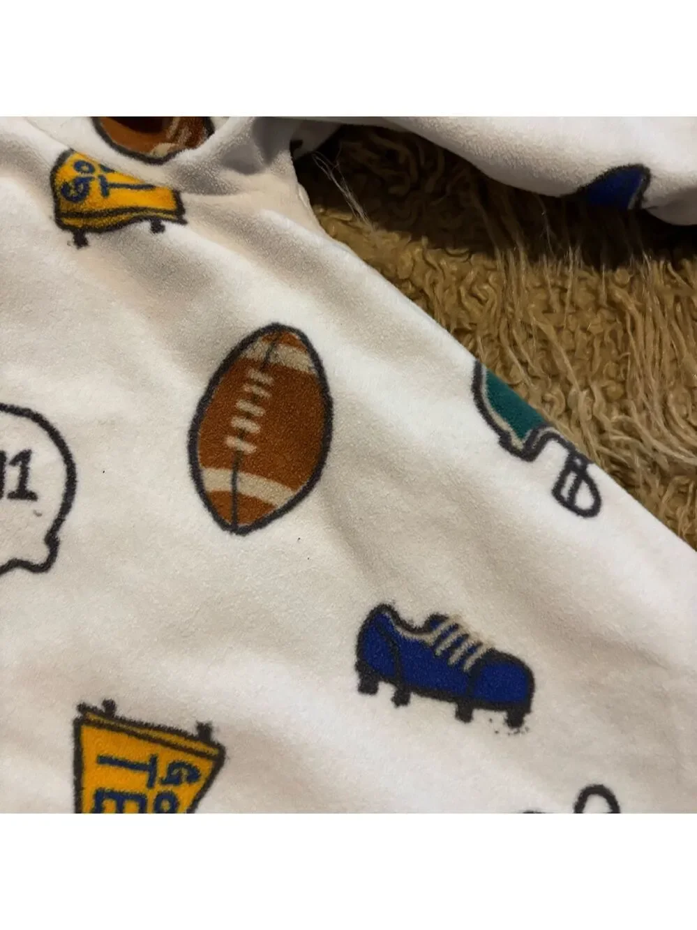Carter's White and Green Football Print Footie Sleeper 24M Cozy Warm